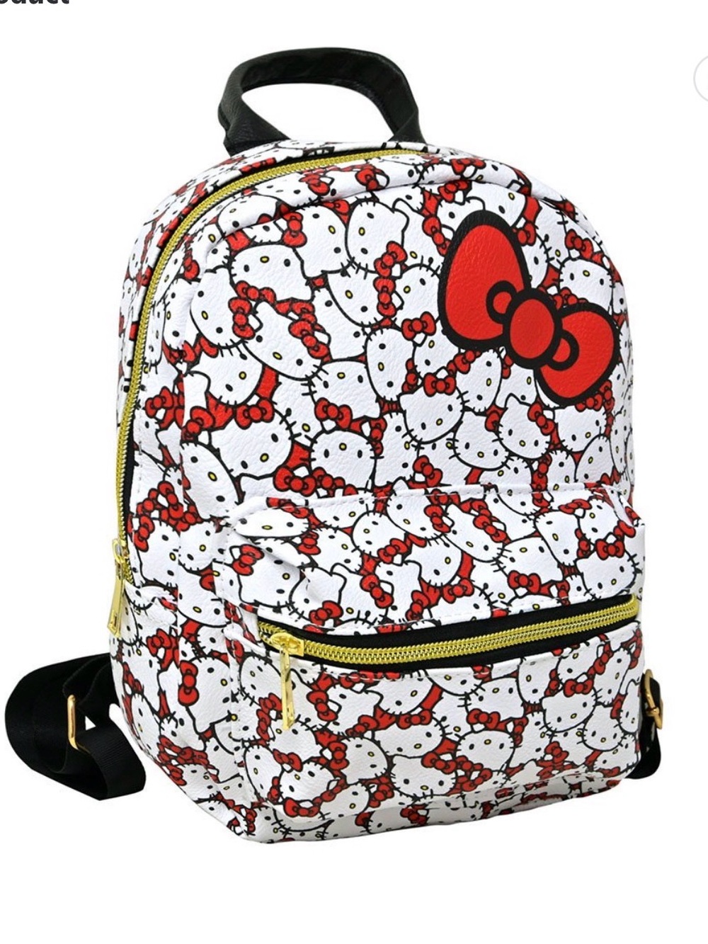 Hello Kitty NWOT White and Red Patterned Mini Backpack with Gold Accents